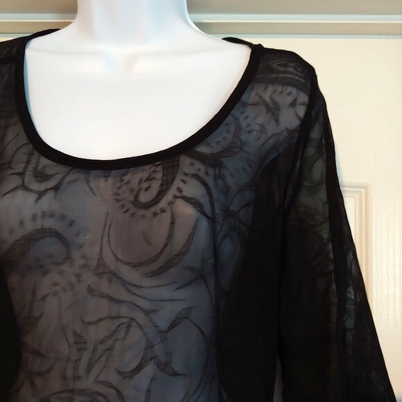Mona B Smoky Black Sheer Witchy Whimsygoth Grunge Rocker Metal Top Lace L - Picture 3 of 16